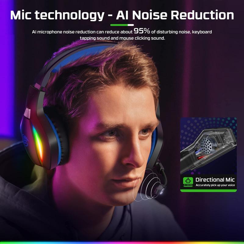 FC100 Stereo Surround Sound Quality Gaming Headset - Surround Sound Quality with Responsive 50mm Dual Neodymium Audio Drivers with Microphone for PS4 PS5 PC Nintendo Switch, Xbox One, RGB Light, Gamer Headset with Mic Earphones Headphone Earbud Electronic