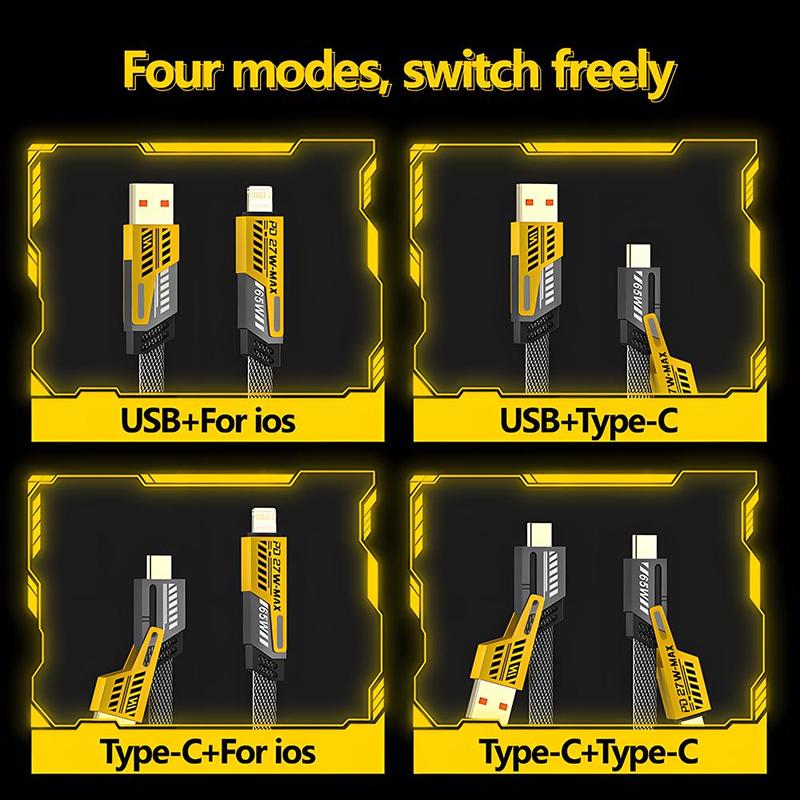 4 in 1 Fast Charging Cable, PD 65W 27W USB Cable for iPhone 15 13 12 11 14 Pro Max iPad Xiaomi 14 13 12 Pro Samsung S24 S23 S22Ultra, Dual Type C Quick Charge Wire