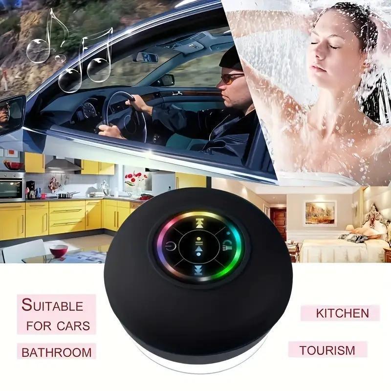 Waterproof Speaker, Portable Wireless Speaker With Suction Cup,USB Rechargeable Black Speaker With 2 Hours Play Time 3.7V 400mah Battery 5.0 Wireless Version Life For Parties, Bathroom, Travel, Home,And Outdoor For Thanksgiving Christmas New Year Gift