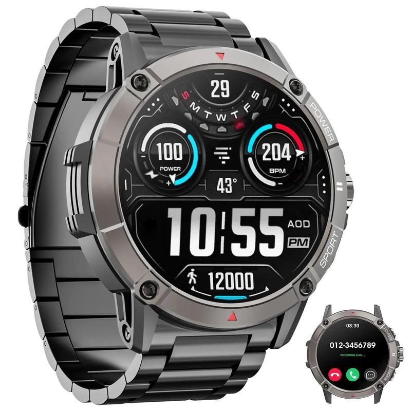 Military Men's Smartwatch with BT Calling, Waterproof Fitness Tracker with Step Counter, 100+ Sports Modes, 1.52 Inch Rugged Smartwatch for Android iOS, Stocking Fillers Gift, Men's Tech Gadgets 2024