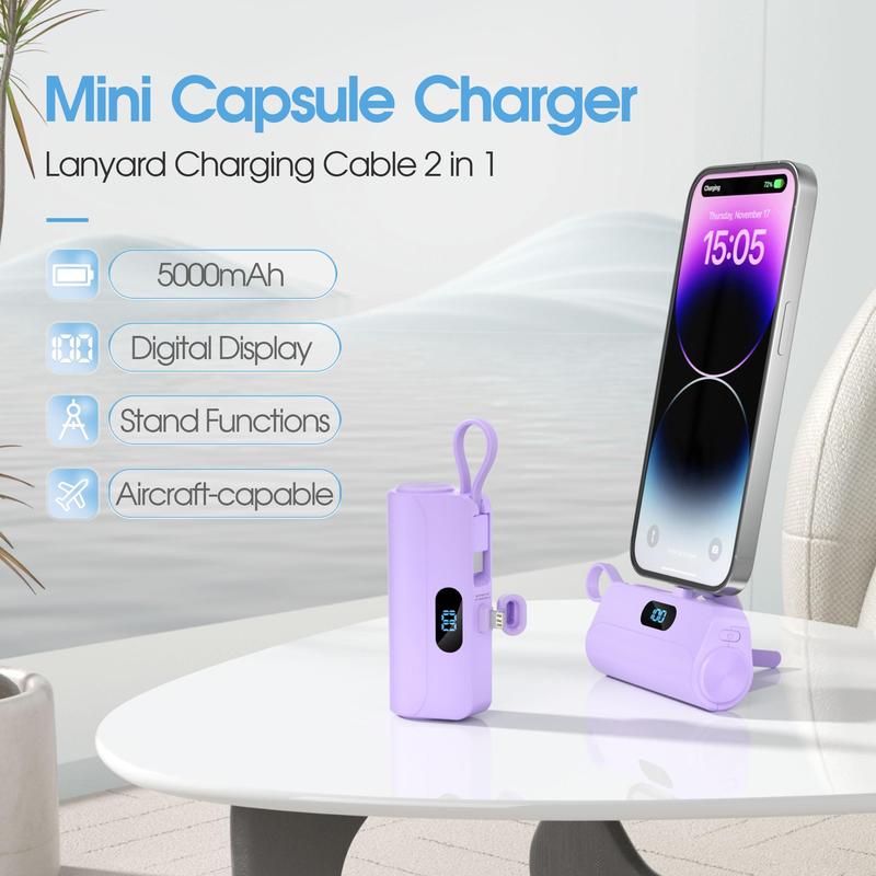 Portable Mini Power Bank, 5000mAh Compact Emergency Battery Pack, Power Bank with LED Digital Display for Electronic Devices