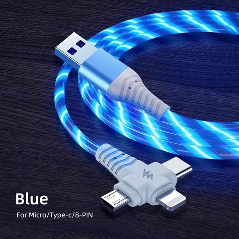 3 in 1 USB Charging Cable, Phone Charging Cable LED Lighting Data Cable, Glow in the Dark Data Cable, Charging Cable for iPhone Android