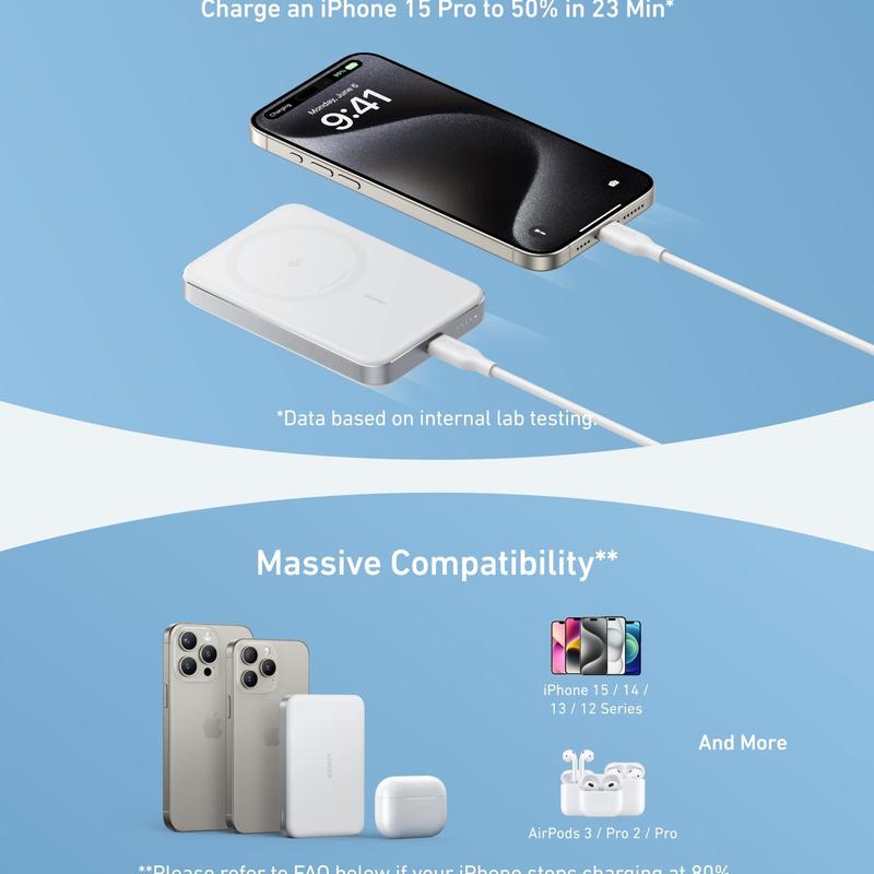 Anker MagGo Power Bank, Ultra-Slim 10,000mAh Magnetic Battery Pack, Qi2 Certified 15W, Compatible For iPhone