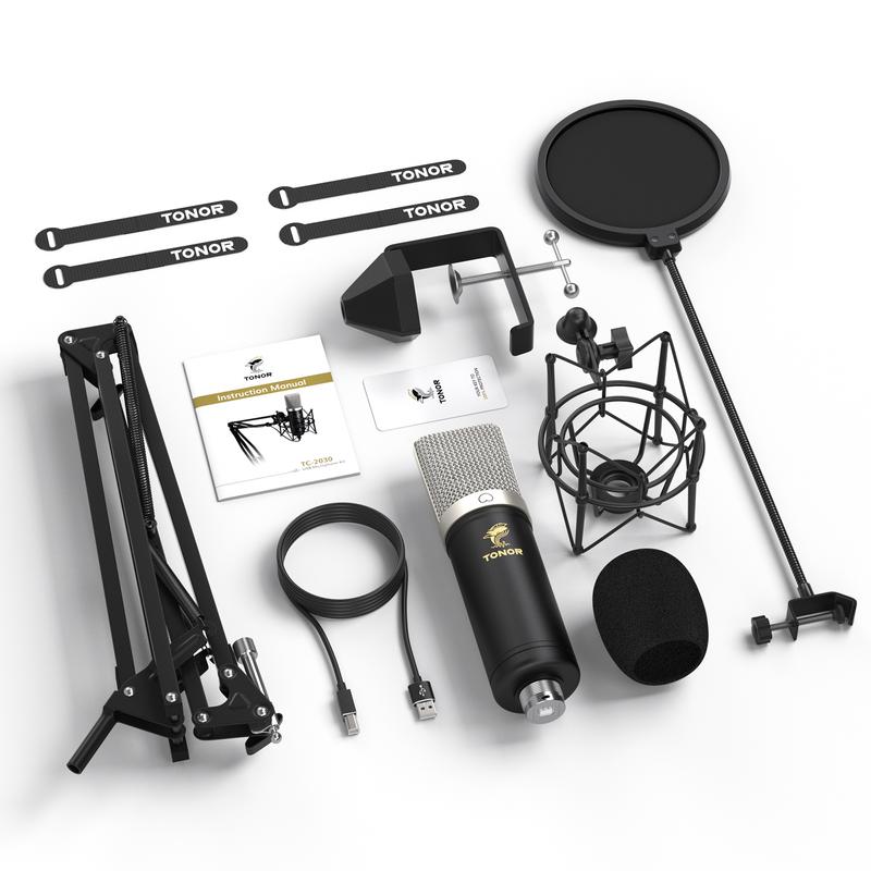 TONOR TC-2030 Condenser Microphone 192kHz 24Bit, USB Cardioid Computer Mic Kit with Upgraded Boom Arm Spider Shock Mount for Recording, Streaming, Gaming, Podcasting, Voice Over, YouTube