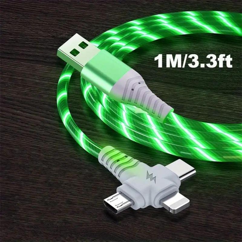 3 in 1 USB Charging Cable, Phone Charging Cable LED Lighting Data Cable, Glow in the Dark Data Cable, Charging Cable for iPhone Android