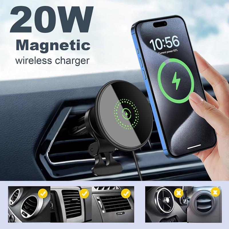 FDGAO 20W Magnetic Car Charger, Phone Wireless Charging Car Charger Holder with Charging Function, Wireless Car Charger for iPhone 16 15 14 13 12 Series, Car Accessories iphone  holder