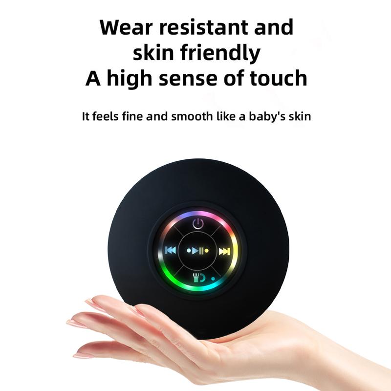 Mini Bluetooth Shower Speaker with LED light, Portable IPX4 Waterproof, Hands-Free Speakerphone Rechargeable, Wireless Stereo for Beach, Shower & Home