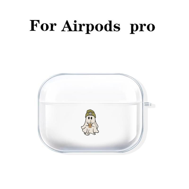 Cute Ghost with Drink Minimalist Design Earphones Case with Hiking Buckle, Shockproof, Anti-Fall TPU Cover for AirPods 1 2, 3, Pro, Pro2, Perfect Gift for Birthday, Girlfriend, Boyfriend, Friend or Yourself