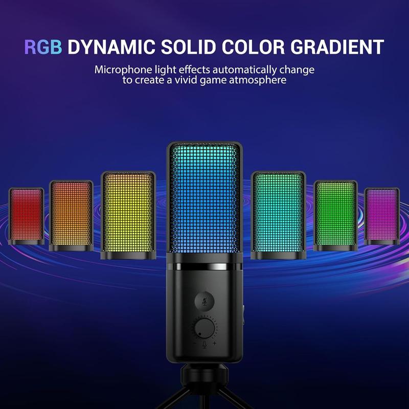 M160 Gaming USB Microphone, RGB Condenser Microphone with Tripod, Volume Adjustment and Mute Button Function, Compatible with PC, Laptop, for Gaming, Podcasting, Streaming, YouTube