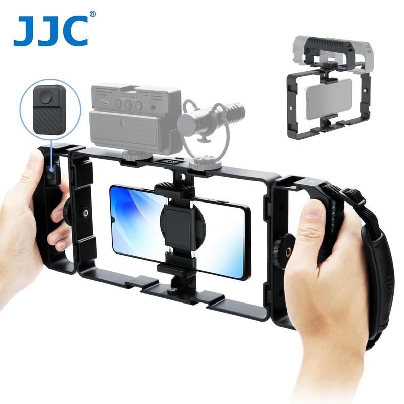 Universal Handheld Video Stabilizer with Wireless Remote Shutter, Video Stabilizer with Cold Shoe Phone Cage Video Rig Kit, Phone Accessories Compatible with iPhone Android, Stocking Fillers Gift