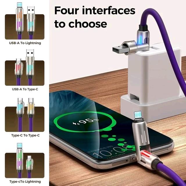 4 in 1 USB Charging Cable for iPhone, iPad, Samsung & More - 240W - Fast Charging & Data Sync - 6.6ft - Grey Smartphone Cellphone Electronic Charger