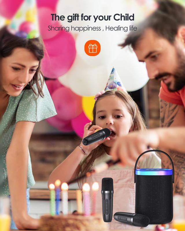 LENRUE F88 Karaoke Speaker, Portable Bluetooth Karaoke Machine with Dual Wireless Microphones, Echo & Voice Effects,IPX5 Waterproof,LED Lights,TF Card USB AUX in,Gift for Kids for Indoor Outdoor Fun