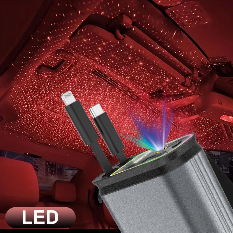 LASATE 4-in-1 Retractable Car Charger with Starlight Roof, Quick Charge with Lightning and Dual Charger Ports for iPhone Android iPad Cell Phones Starry Led Charging Starry Cellphone Electronic