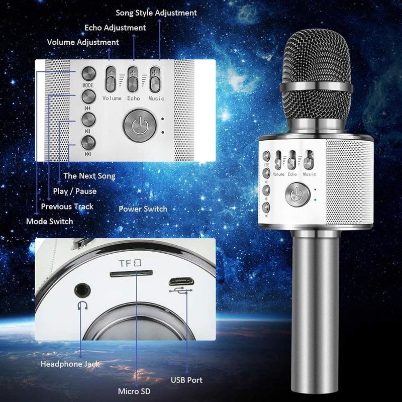 Karaoke Microphone, 3-in-1 Portable Handheld Mic Speaker for All Smartphones,Gifts for Boys  Adults All  Q37(Space Gray)