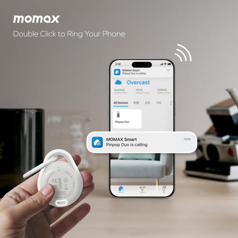 MOMAX Key Finder, Tracker Tag, Waterproof Supports Apple and Android,IP67,Key Tracker with APP,Sound Location, Key Locator Tracker for Luggage, Suitcase, Wallet,backpack, Gps bag