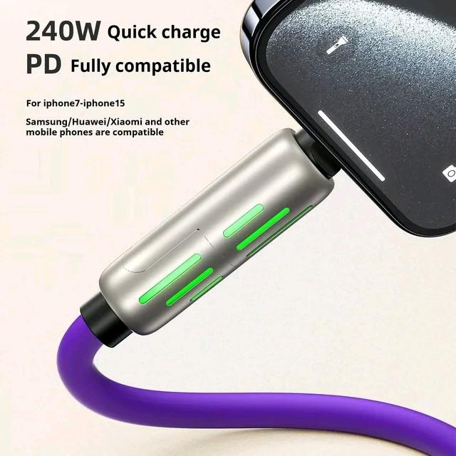 4 in 1 USB Charging Cable for iPhone, iPad, Samsung & More - 240W - Fast Charging & Data Sync - 6.6ft - Grey Smartphone Cellphone Electronic Charger