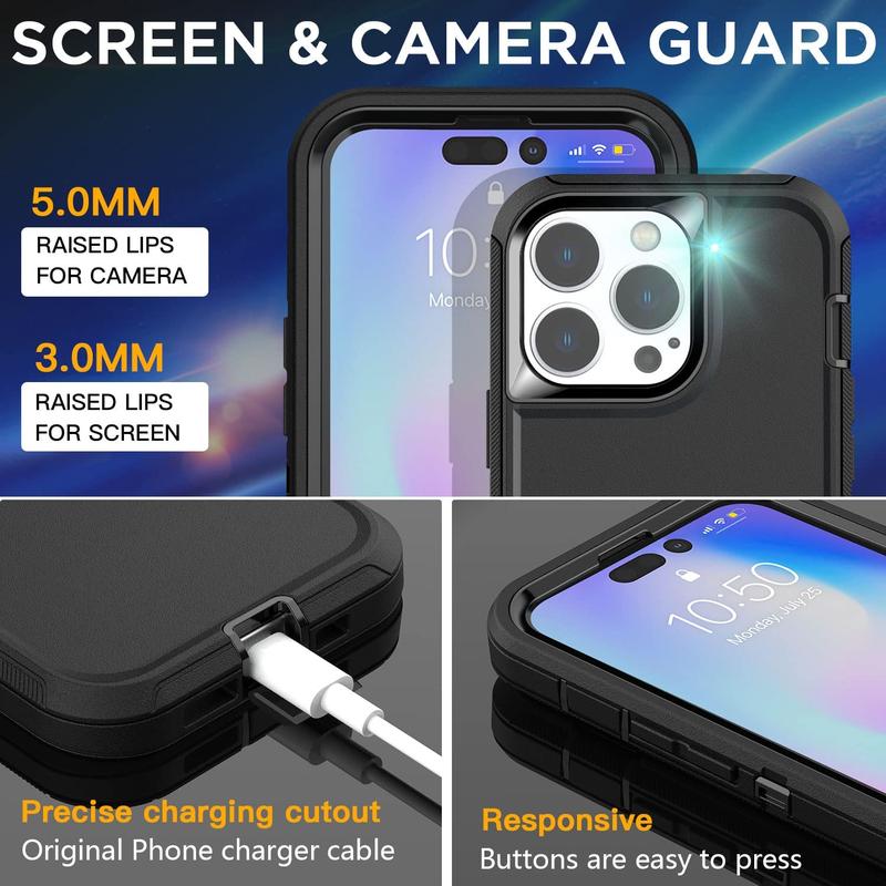 [3 in 1] Heavy Duty Rugged Case For Apple iPhone 16 15 14 Plus 13 12 11 Pro Max Shockrproof Defender Cover with [Screen Protector] + [Camera Lens Protector]