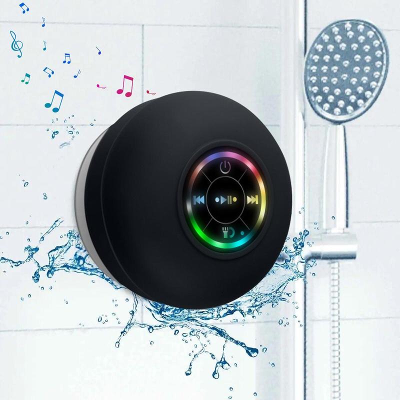 Waterproof Speaker, Portable Wireless Speaker With Suction Cup,USB Rechargeable Black Speaker With 2 Hours Play Time 3.7V 400mah Battery 5.0 Wireless Version Life For Parties, Bathroom, Travel, Home,And Outdoor For Thanksgiving Christmas New Year Gift