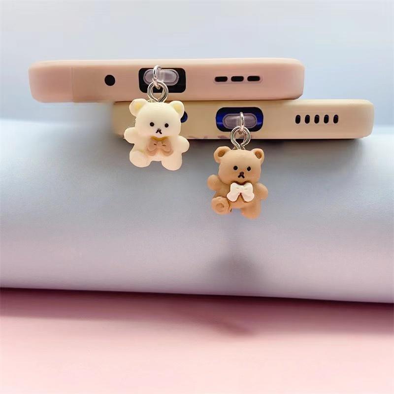 Cute Cartoon Bear Design Phone Dust Plug, Multipurpose DIY Resin Bear Phone Dust Plug, Phone Accessory For iPhone 5-14 Promax