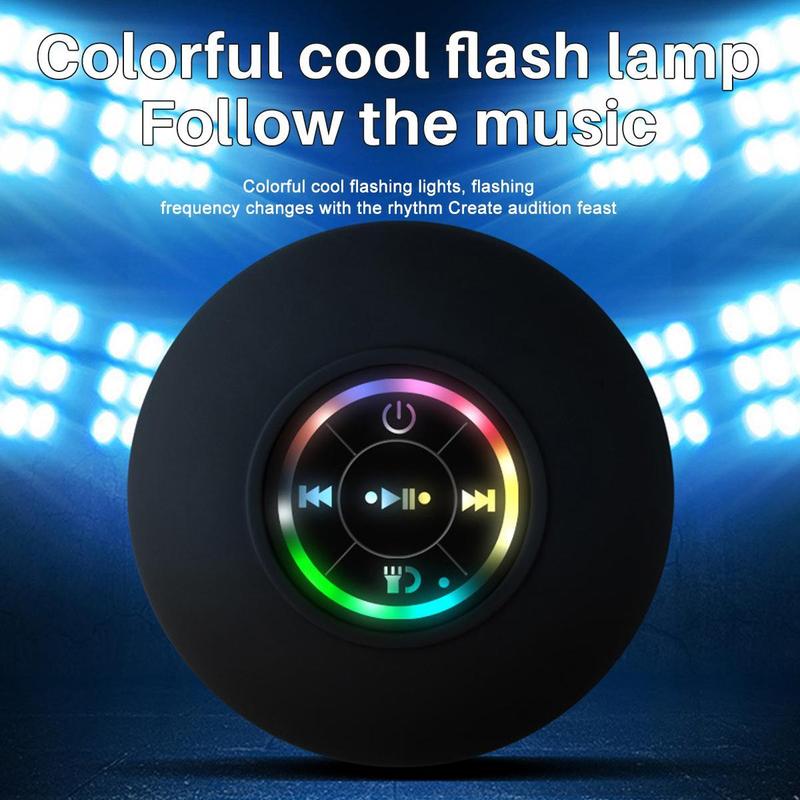 Waterproof Speaker, Portable Wireless Speaker With Suction Cup,USB Rechargeable Black Speaker With 2 Hours Play Time 3.7V 400mah Battery 5.0 Wireless Version Life For Parties, Bathroom, Travel, Home,And Outdoor For Thanksgiving Christmas New Year Gift