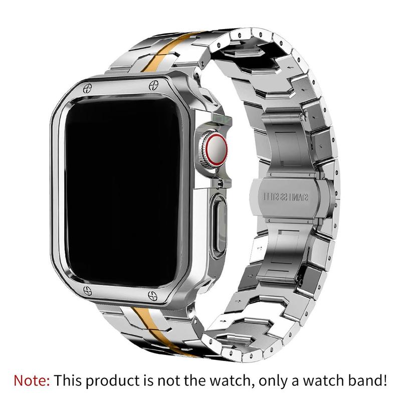 Men's Fashionable Stainless Steel Watch Band with Protective Case, Fashion Watch Band for Apple Watch Series, Smart Watch Accessories