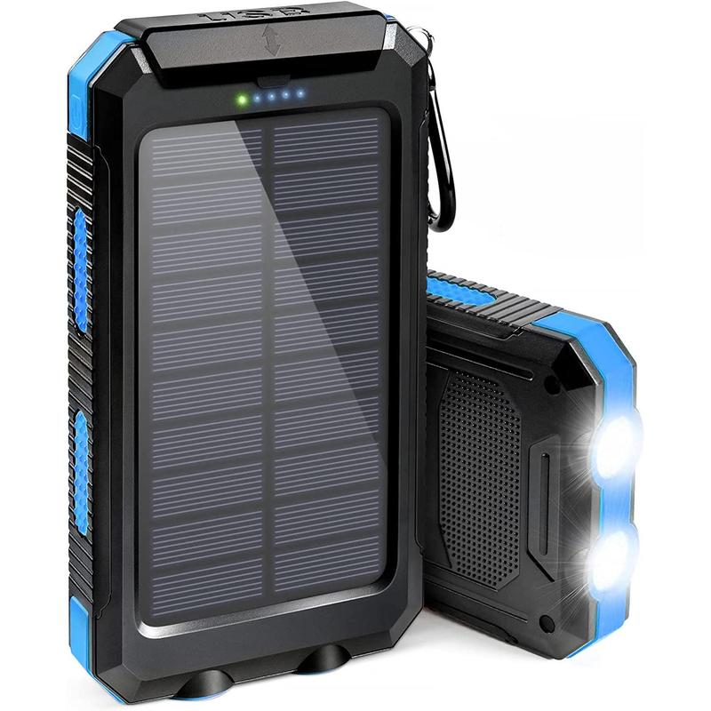 Portable Power Bank, 1 Count Solar Powered Mobile Charger for Summer, 10000mAh Dual USB Output Port Power Bank with LED Light, Solar Mobile Charger Power Bank Compatible with iPhone & Android Smartphone, Phone Accessories