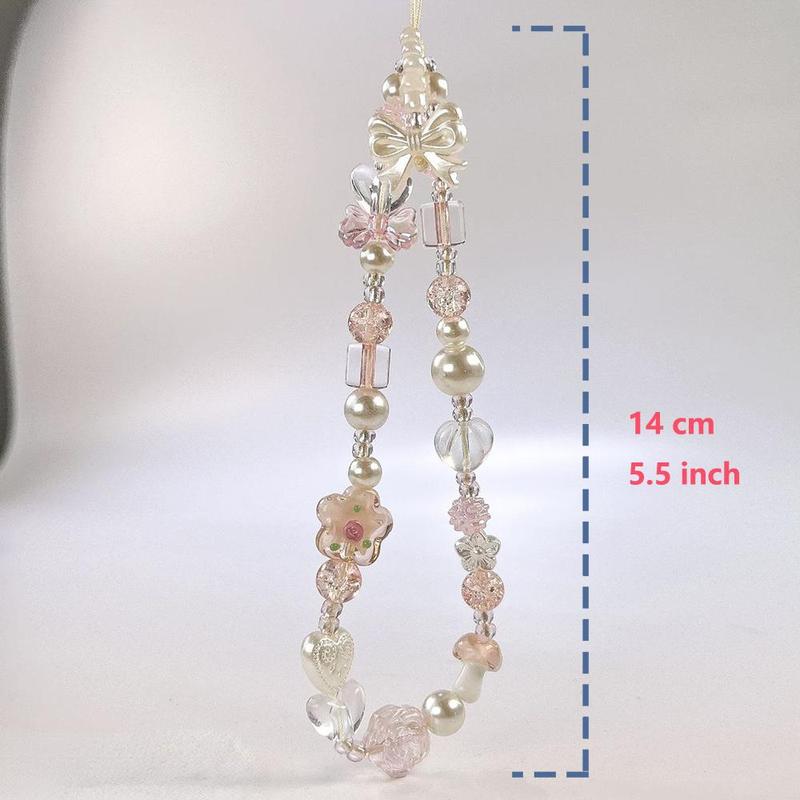 Cute Flower Beaded Phone Chain, Bow Decor Phone Lanyard, Phone Strap for Women & Girls, Fashion Phone Accessories for Daily Use, Phone Charm