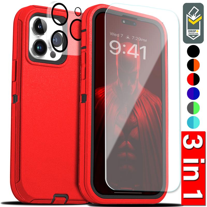 [3 in 1] Heavy Duty Rugged Case For Apple iPhone 16 15 14 Plus 13 12 11 Pro Max Shockrproof Defender Cover with [Screen Protector] + [Camera Lens Protector]