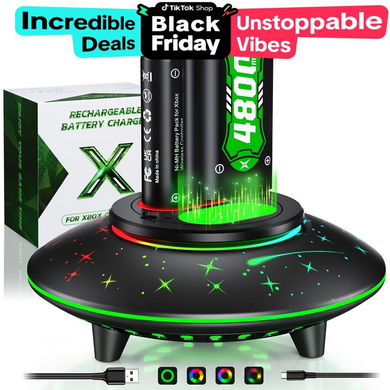 Ukor Starry 4800mWh Xbox Controller Rechargeable Battery Pack with RGB Galaxy Lights, Fast Charging Station, Compatible with Xbox One, Xbox One Elite, Xbox One X S, Xbox Series X S, 6 Switchable RGB Light Modes