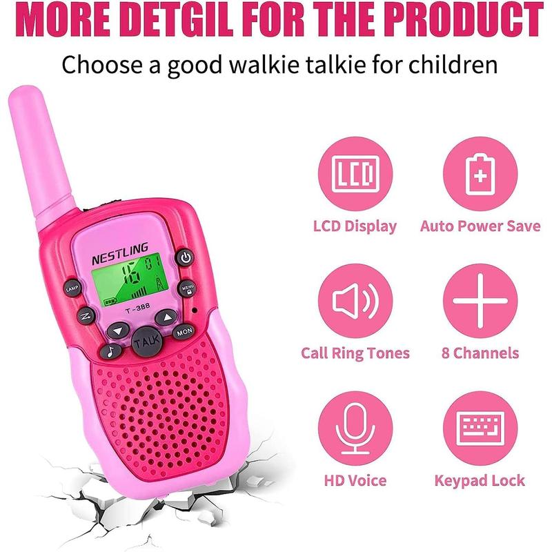 Walkie Talkies for  22 Channels 2 Way Radio Toy with Backlit LCD Flashlight, 3 KMs Range for 3-12 Year Old   Outside, Camping, Hiking (2 Pack, Pink)