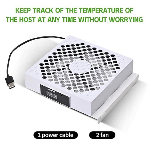 G-STORY Xbox Series S Cooling Fan. Automatic temp-adjustable fan speed, LED display. High-performance, low noise. 3 speeds: 1500 1750 2000RPM (140MM). RGB LED accessories button. Console accessory with portable design. Comes with cable. Smartphone