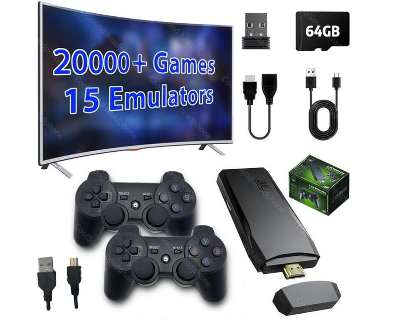 4KWireless Retro Game Console,,Piug and Play VideoGame Stick Built in 30000 Games +(64G) sd Card (20,000 Retro Games)playstation Arcade Hdmi