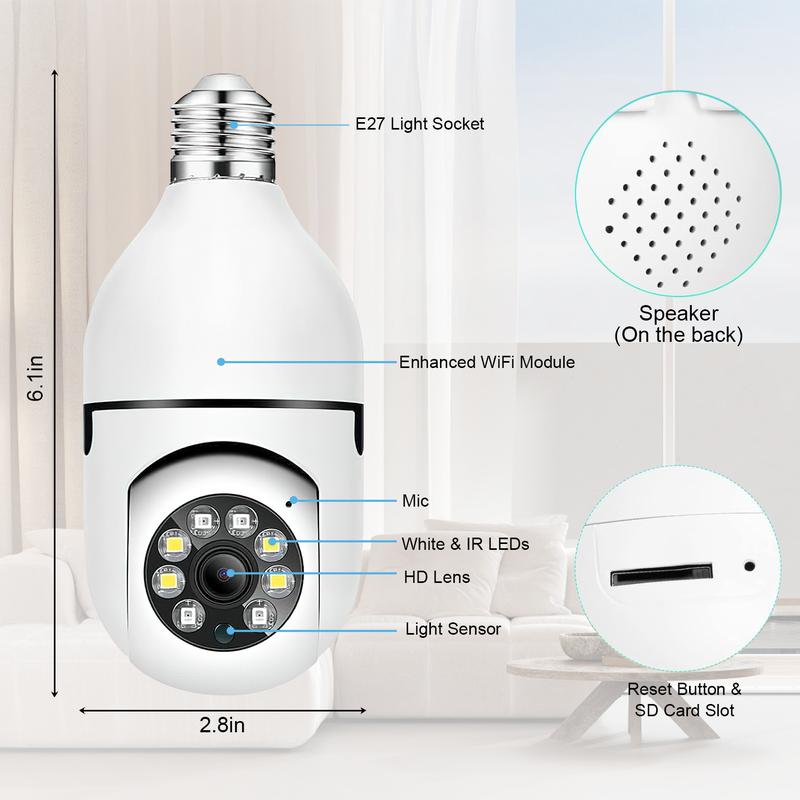 Light Bulb Security Camera - 5G& 2.4GHz WiFi 2K Security Cameras Wireless Outdoor Motion Detection and Alarm, Two-Way Talk, Color Night Vision, Human Detection