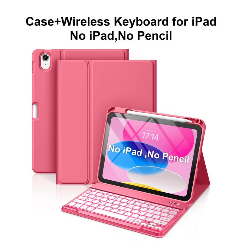 Silicone Case with Wireless Keyboard for New ipad, iPad 10th Generation Protective Casing with Keyboard 10.9 Inch - 7 Colors Backlit Wireless Detachable Folio Keyboard Cover with Pencil Holder for New Protection tablet 10th Gen 2022