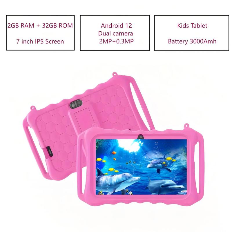 7-Inch Dual Camera Tablet, Android 12 Tablet with Shockproof Case, Parental Control Tablet, Educational Tablet for Boys and Girls