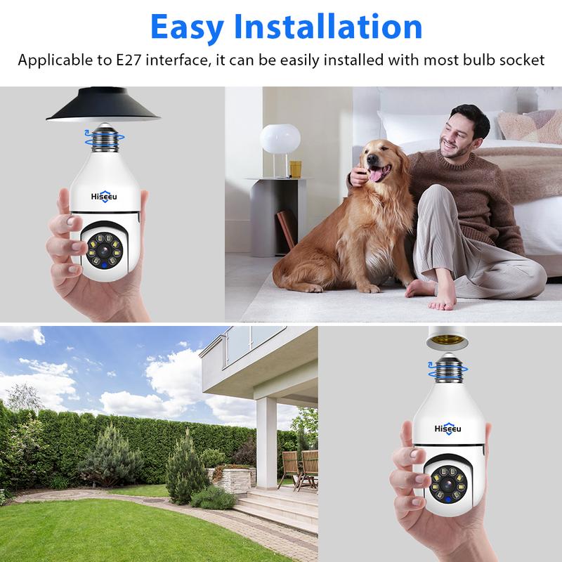 3MP Hiseeu Wireless 2.4GHz&5GHz WIFI Light Bulb Camera, Full Color Night Vision, 2-Way-Audio,  Motion Detection and Alarm,Work with Alexa,SD Cloud Storage,  WiFi Bulb Camera security camera cctv