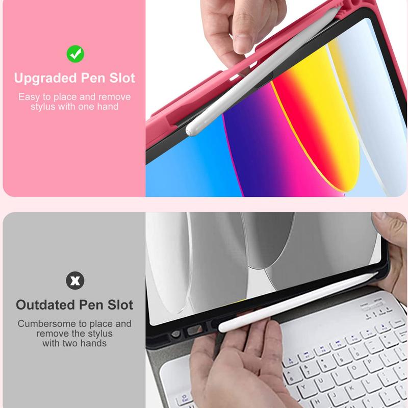 Silicone Case with Wireless Keyboard for New ipad, iPad 10th Generation Protective Casing with Keyboard 10.9 Inch - 7 Colors Backlit Wireless Detachable Folio Keyboard Cover with Pencil Holder for New Protection tablet 10th Gen 2022