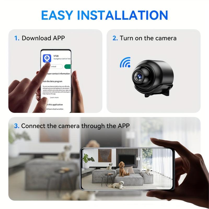 Landshine Mini Camera USB Powered ≤36V with Real-Time Monitoring, Infrared Night Vision, Motion Detection, Smart Home Security for Indoor Use - Puppy Nanny Cam, Easy Installation