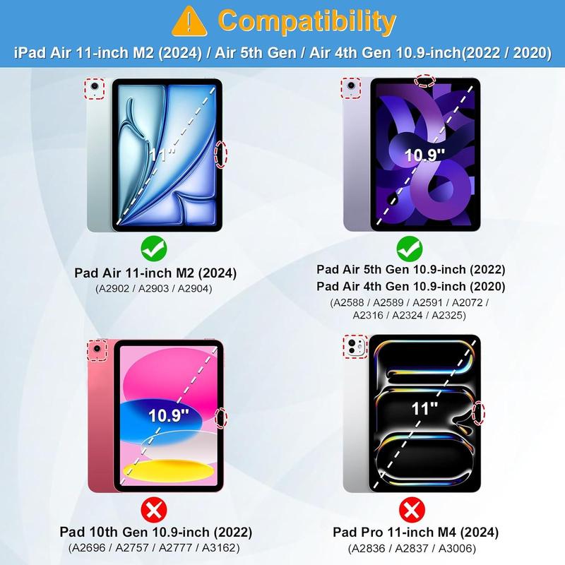 Case for Pad Air 11-inch M2 (2024), Pad Air 5th Generation (2022)   Pad Air 4th Gen (2020) 10.9 Inch -Shockproof Cover with Clear Back Shell & Pencil Holder, Strawberry Cow