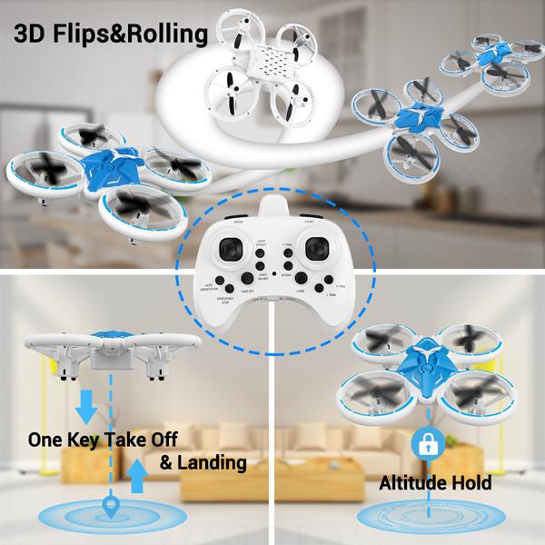 AFUNX Drone with Altitude Hold, Headless Mode, 3D Flips, One Key Take Off Landing, Kids Drone Toys Gifts, White Blue