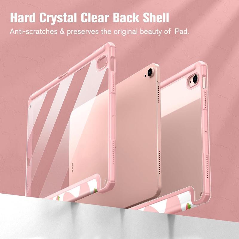 Case for Pad Air 11-inch M2 (2024), Pad Air 5th Generation (2022)   Pad Air 4th Gen (2020) 10.9 Inch -Shockproof Cover with Clear Back Shell & Pencil Holder, Strawberry Cow