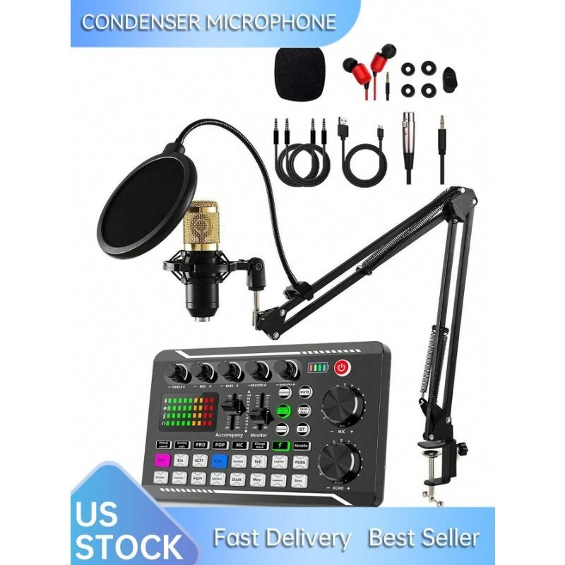 BM800 Condenser Microphone + F998 Sound Card Kit Is Suitable For Computer Recording, Game Voice Communication, High-Quality Sampling, Home Use Audio Connection