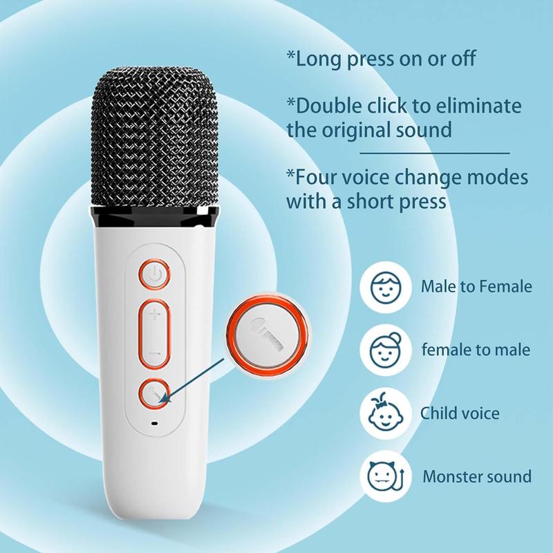 Mini Karaoke Machine for Kids, Portable Bluetooth Karaoke Speaker with Colorful RGB Lights, Bluetooth Singing Speaker with 2 Wireless Microphones, Christmas Birthday Gifts for Girls Boys for Home Party (White)