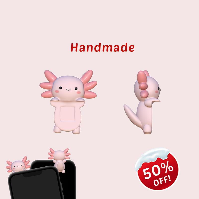 Chiffon Axolotl Peeking Sticker Phone Charm - Cute Gift Tech Accessories for Phones and Tablets - Silicone, Plastic Smartphone Cellphone cell phone