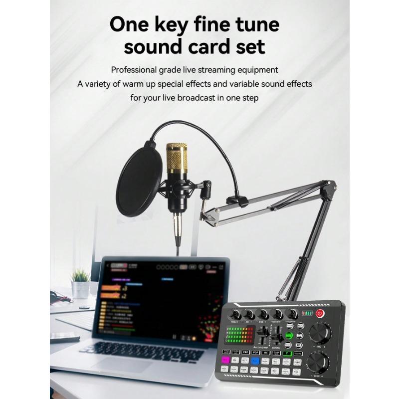 BM800 Condenser Microphone + F998 Sound Card Kit Is Suitable For Computer Recording, Game Voice Communication, High-Quality Sampling, Home Use Audio Connection