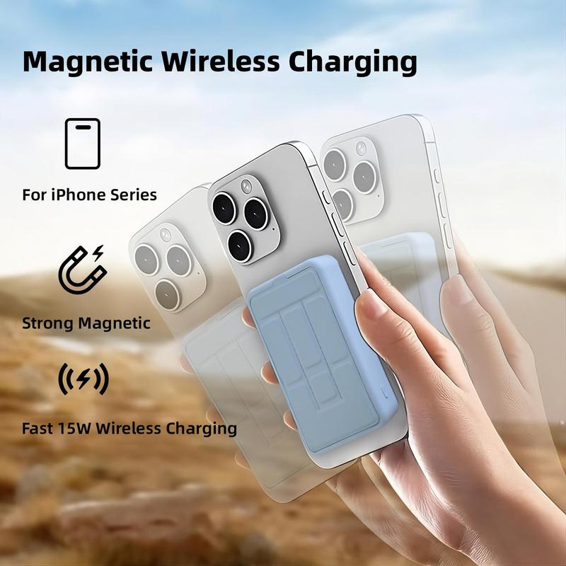 Power Bank, Magnetic Power Bank, Wireless Portable Charger, 10,000mAh, 22.5W Fast Charging Battery Pack with with Foldable Stand, USB-C, Magsafe-Compatible with Magsafe,for iPhone 15 15 Plus 15 Pro 15 Pro Max, iPhone 14 13 12 Series