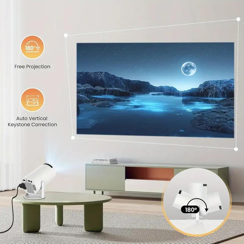 HY300 Mini Projector Android 11.01 720 P 200ANSI Portable Wireless Home Outdoor Theater 180° Projection Angle Adjustable Audio
