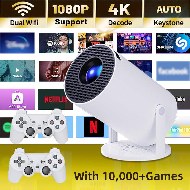 Christmas party Multi-function Bluetooth Projector WIFI Projector With Screen&Two Game Consoles 4K Full HD Portable Projector 270° Compatible with iPhone PC Laptop