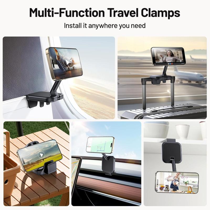 Travel Accessories Airplane Phone Holder for MagSafe, Travel Essentials Phone Mount with Multi-Angle Rotation, Travel Must Haves for Flying