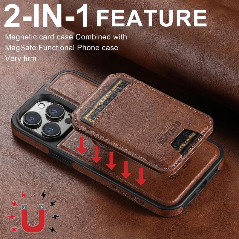 SUTENI 2 In 1 Magnetic Phone Case with Card Holder & Wallet, 1 Count PU Leather Shockproof Phone Protective Cover, Phone Accessory for iPhone 15 13 12 Pro Max iPhone 14 Pro Max Case, iPhone 16 Series, Back to School Gifts